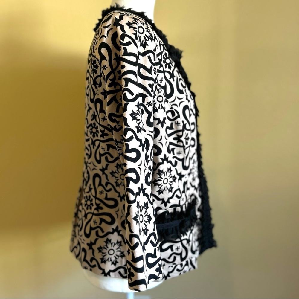 Marisa Christina Evening Blazer Jacket Womans XL Black Beige Floral Pockets Trim - Picture 4 of 16